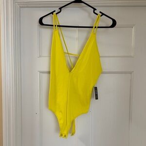 Express Neon Yellow Strappy V‑Neck Bodysuit
